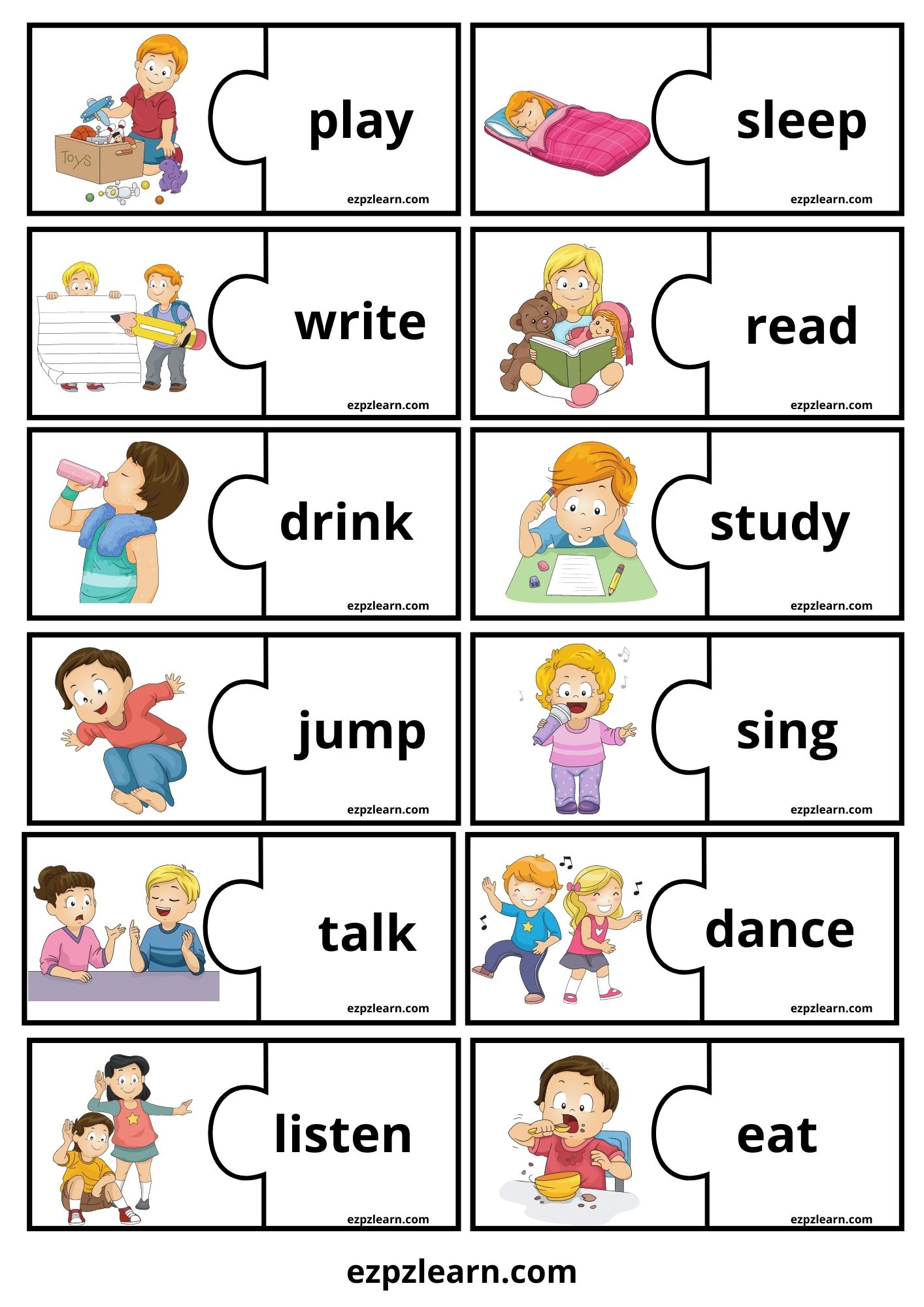 Action Verbs Word Match Ezpzlearn